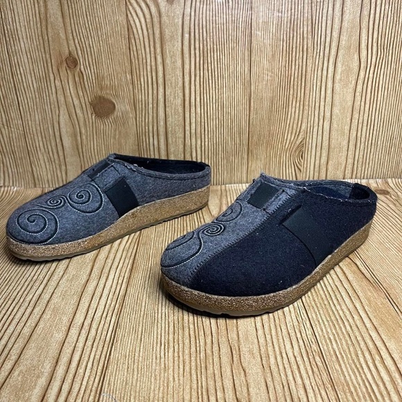 Haflinger Womens MAGIC Swirl Gray Black felt Wool Clogs Slippers Sz 37 /US 6 - Picture 1 of 4
